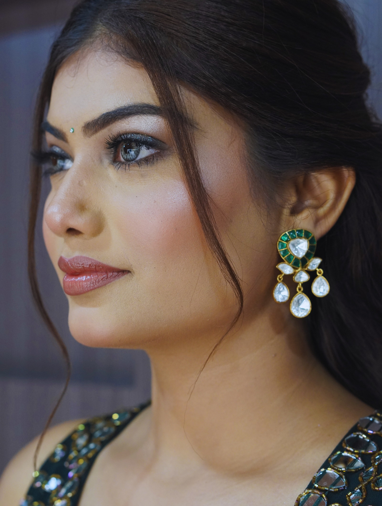 Green Colour Gold Plated Mossainte Earring.