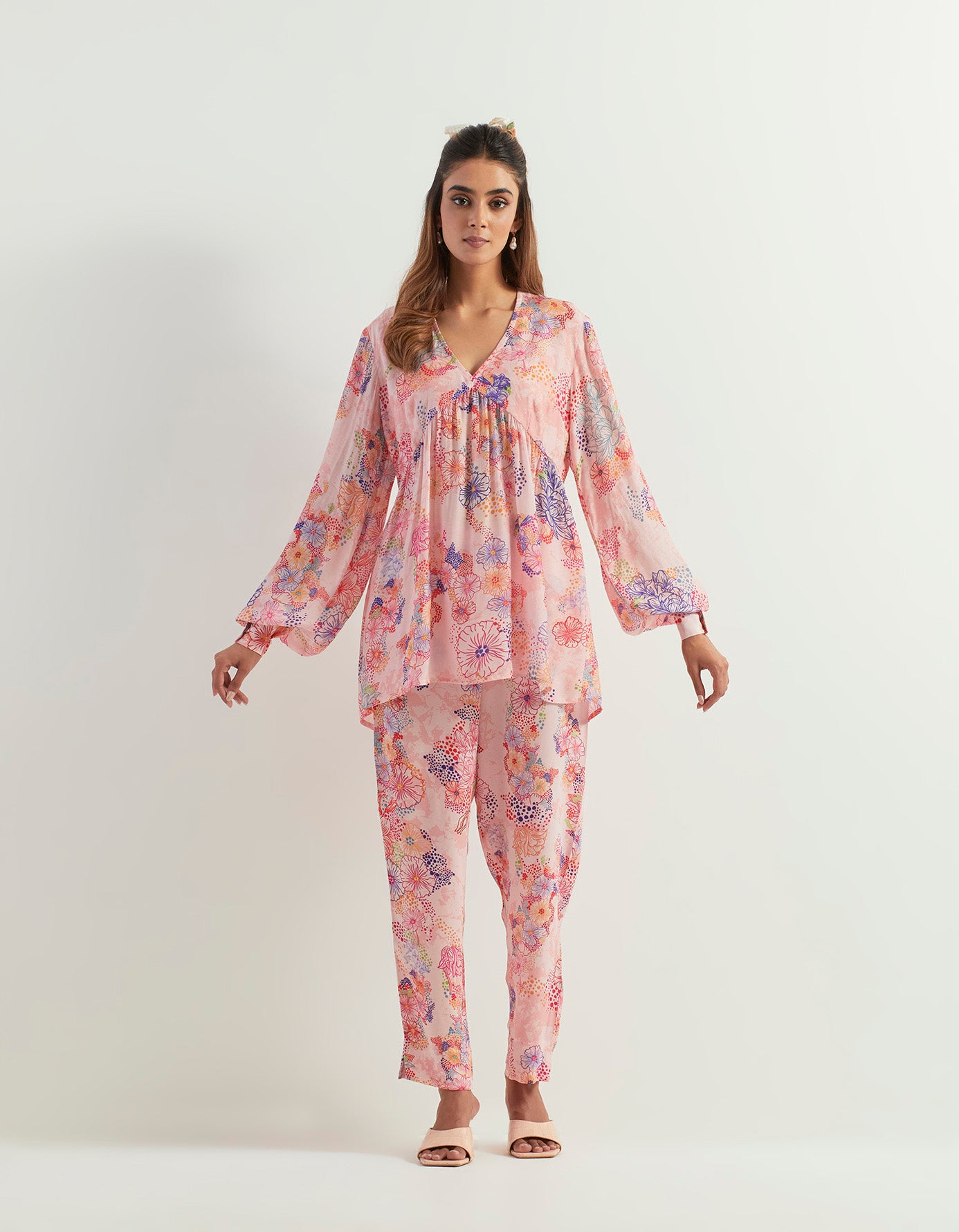 Printed silk tunic paired with chanderi pants