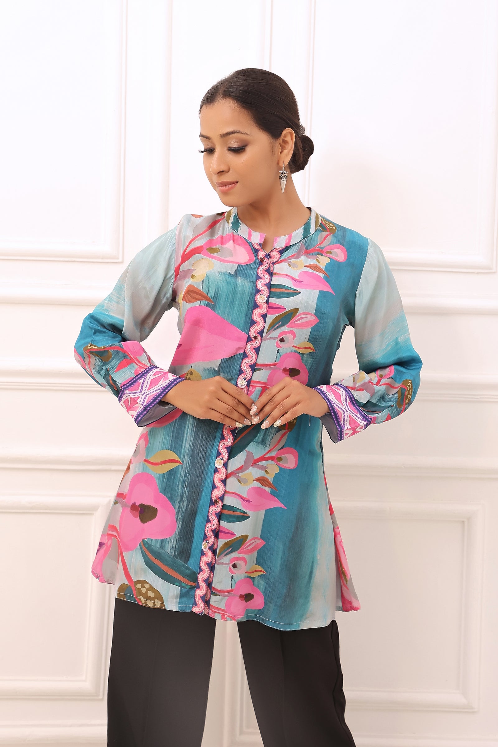 Blue Tunic With Bold Floral Print