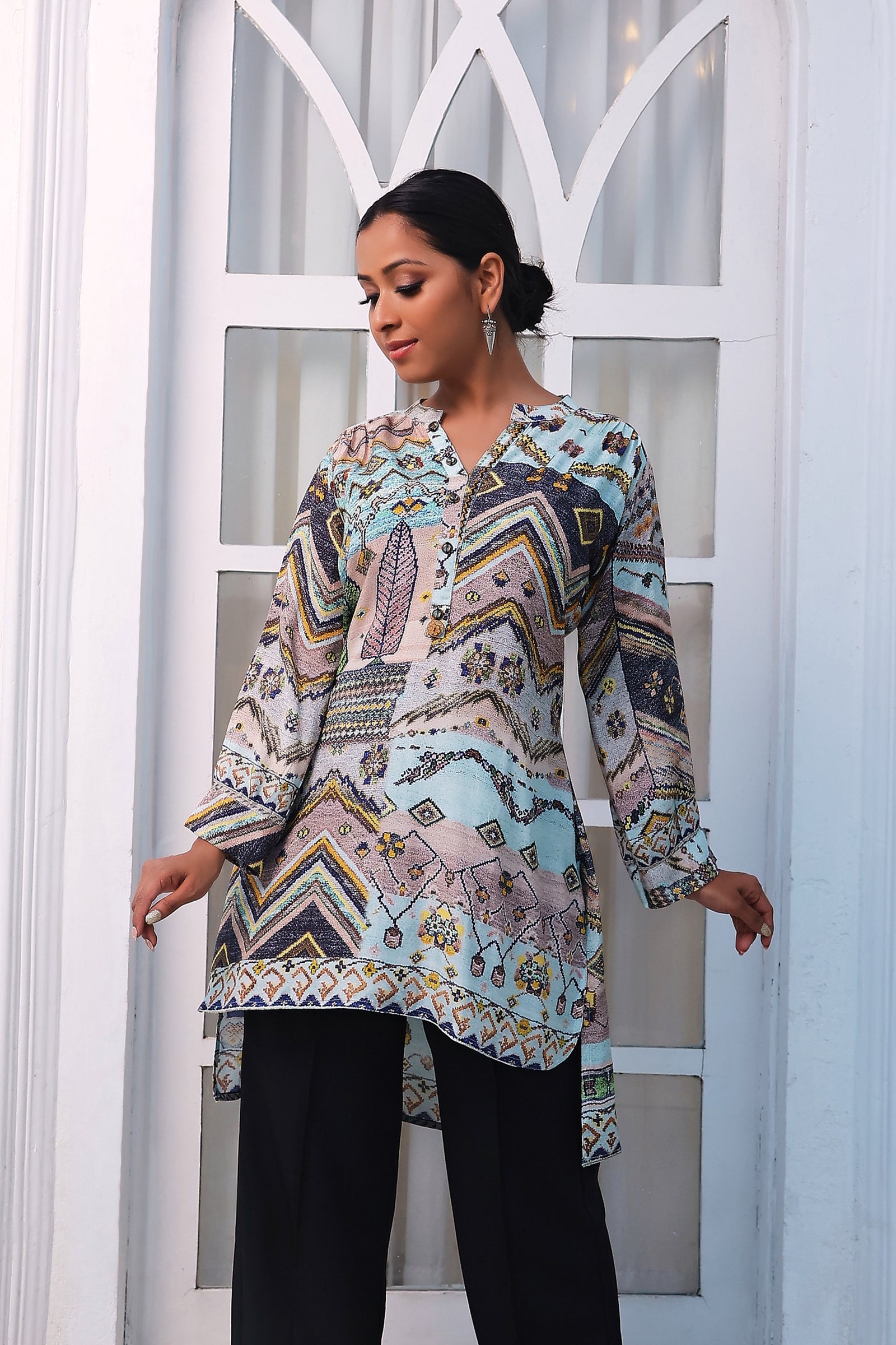 Pastel High Low Printed Tunic