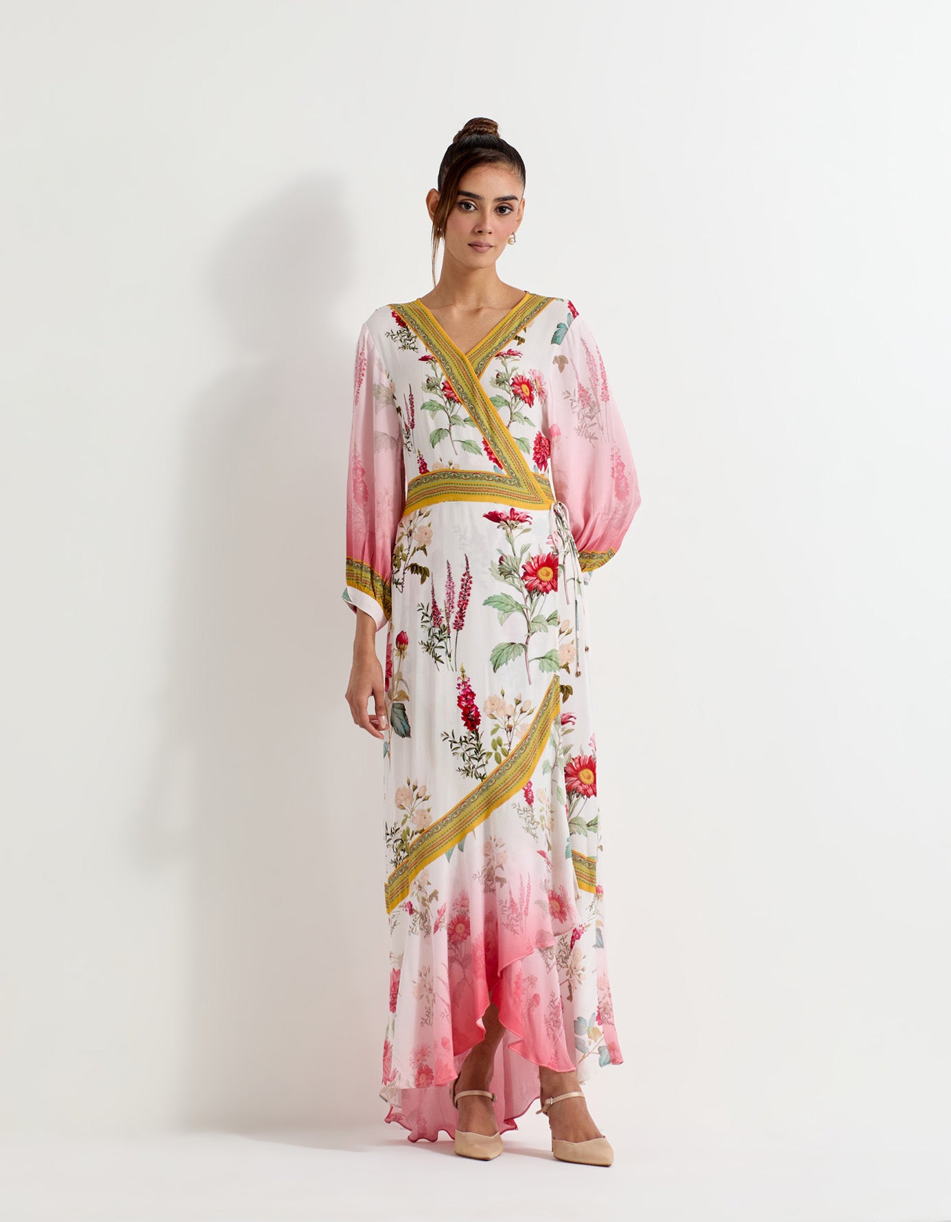 Daisy printed heavy georgette wrap dress