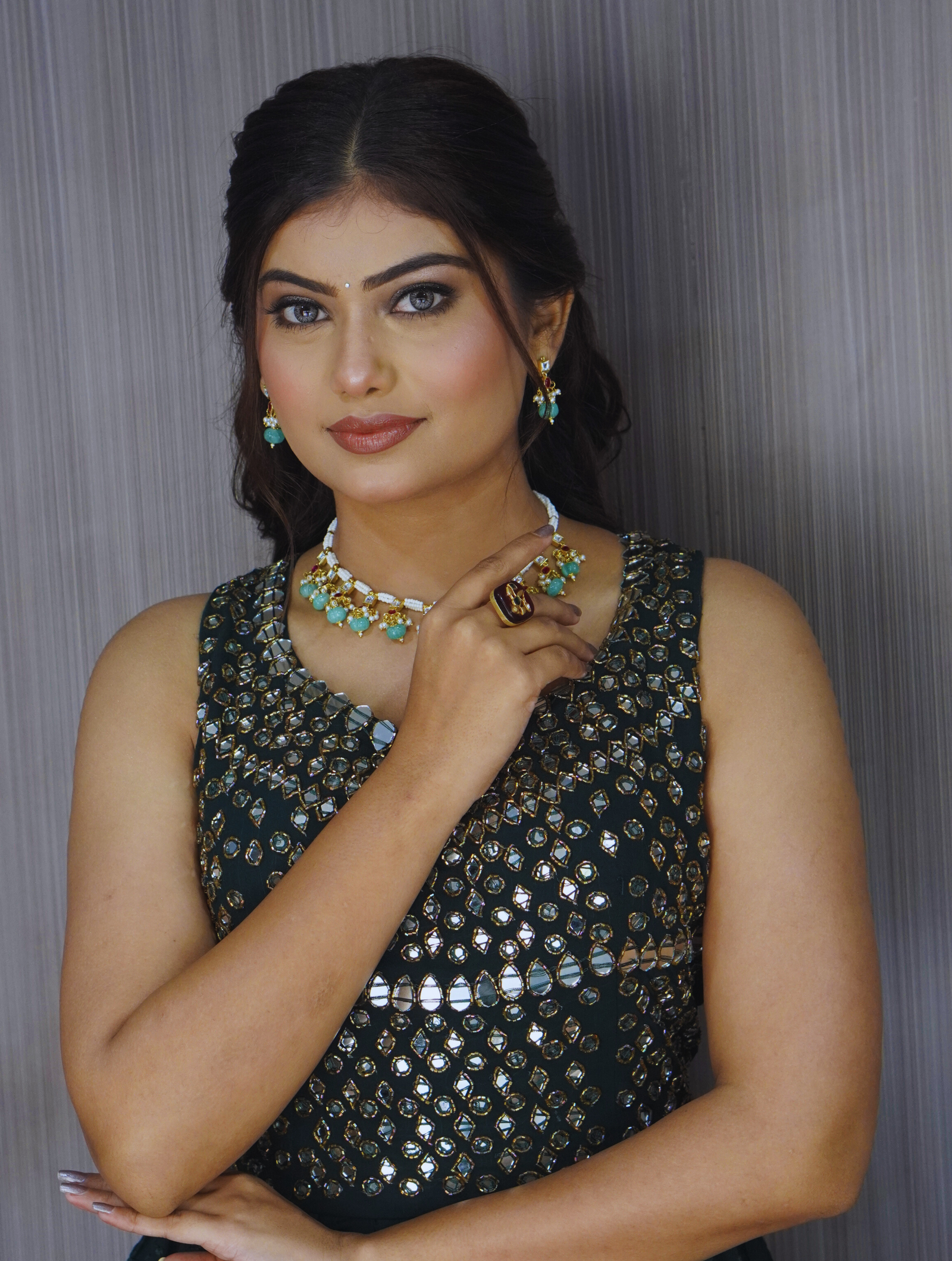 Pearls Necklace Set With Kundan And Blue Drops