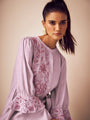 Kiaa Lavender Pink Embroidered Thread Work Flounce Sleeve Tunic Set With Belt