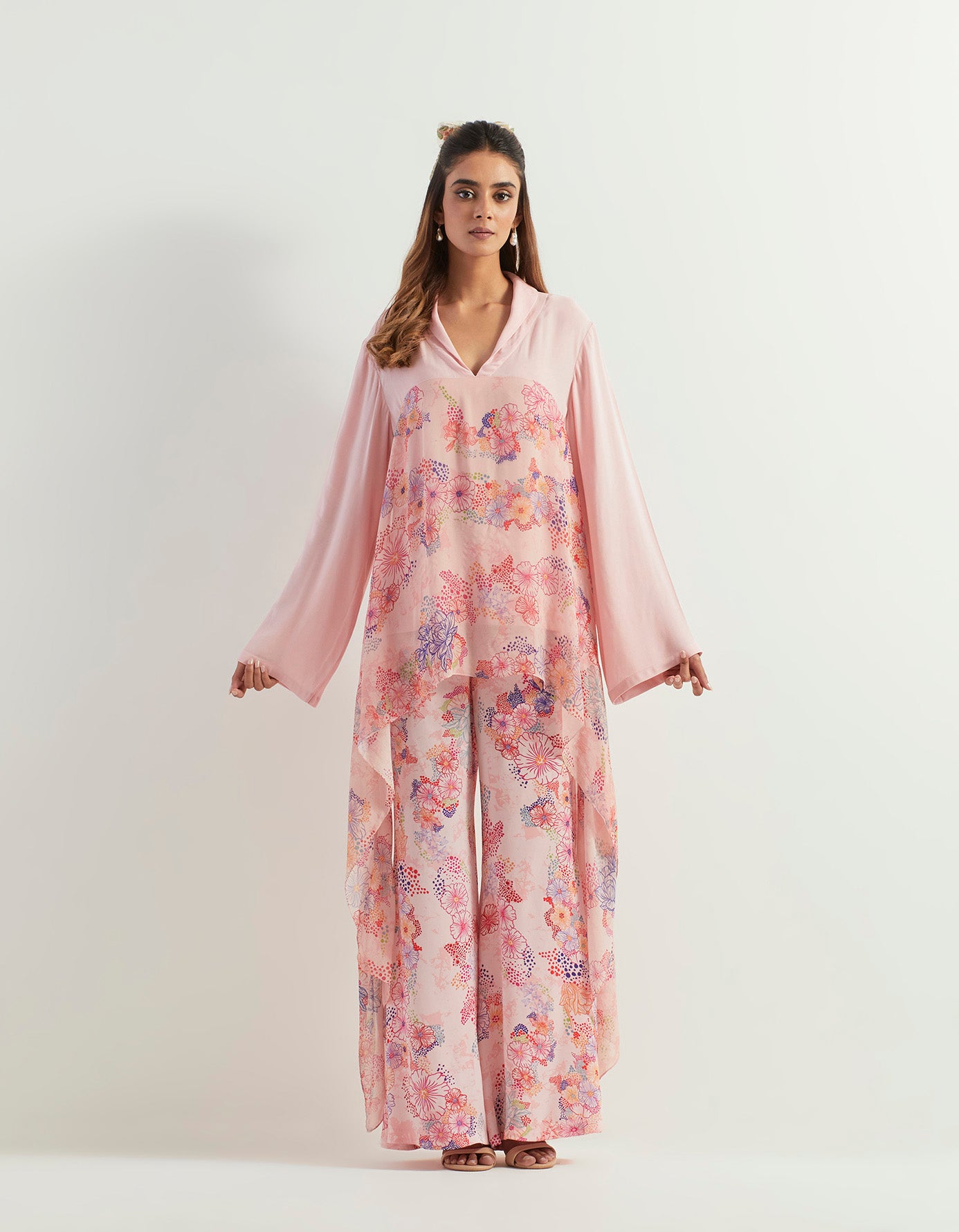 Georgette tunic paired with flaired georgette pants