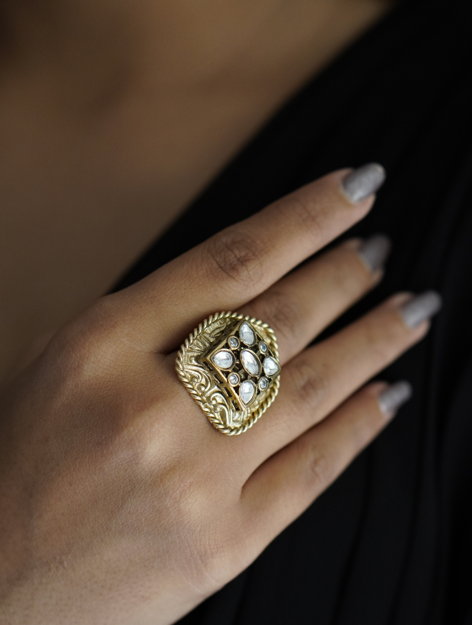 Fusione Kundan Fingerring