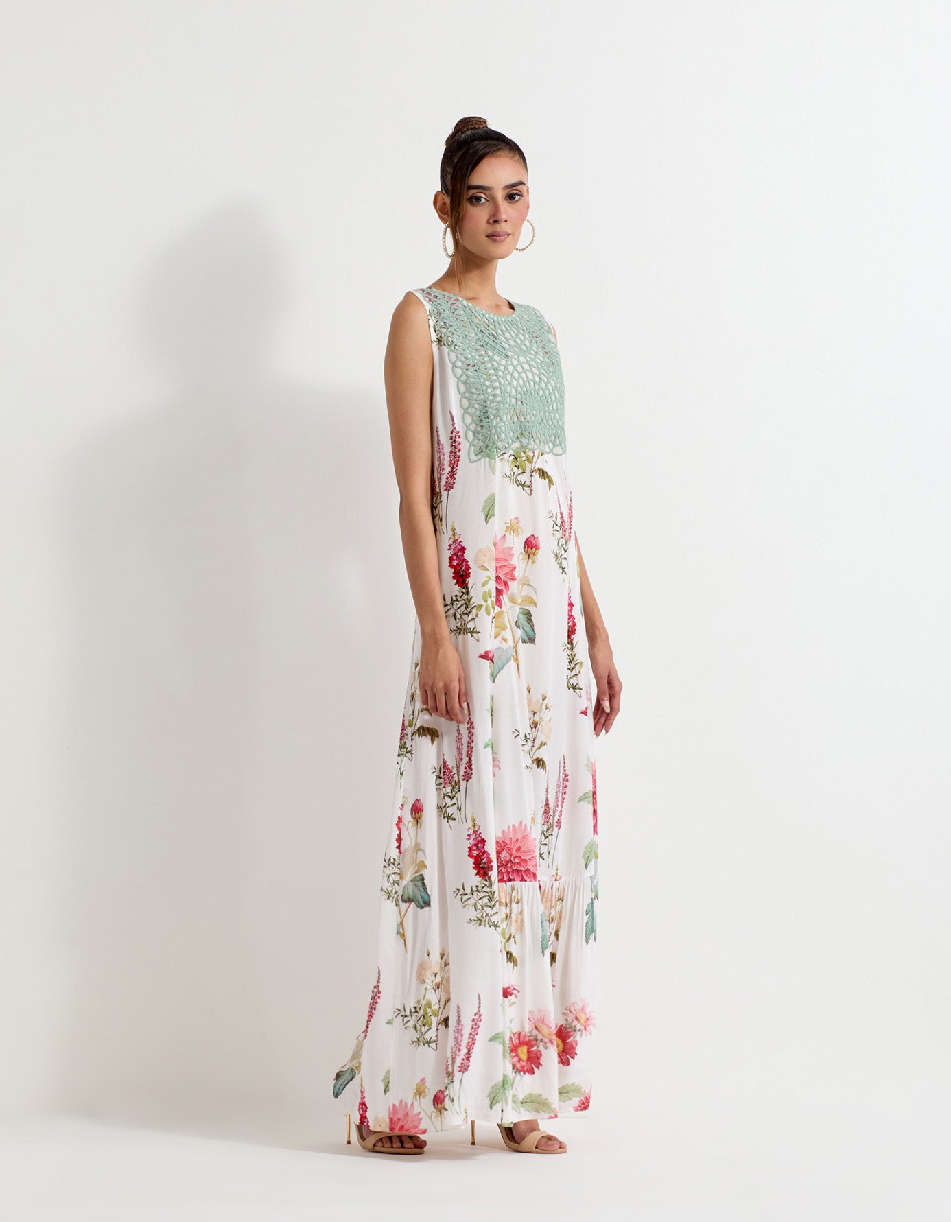Daisy printed floor length dress with lattice work