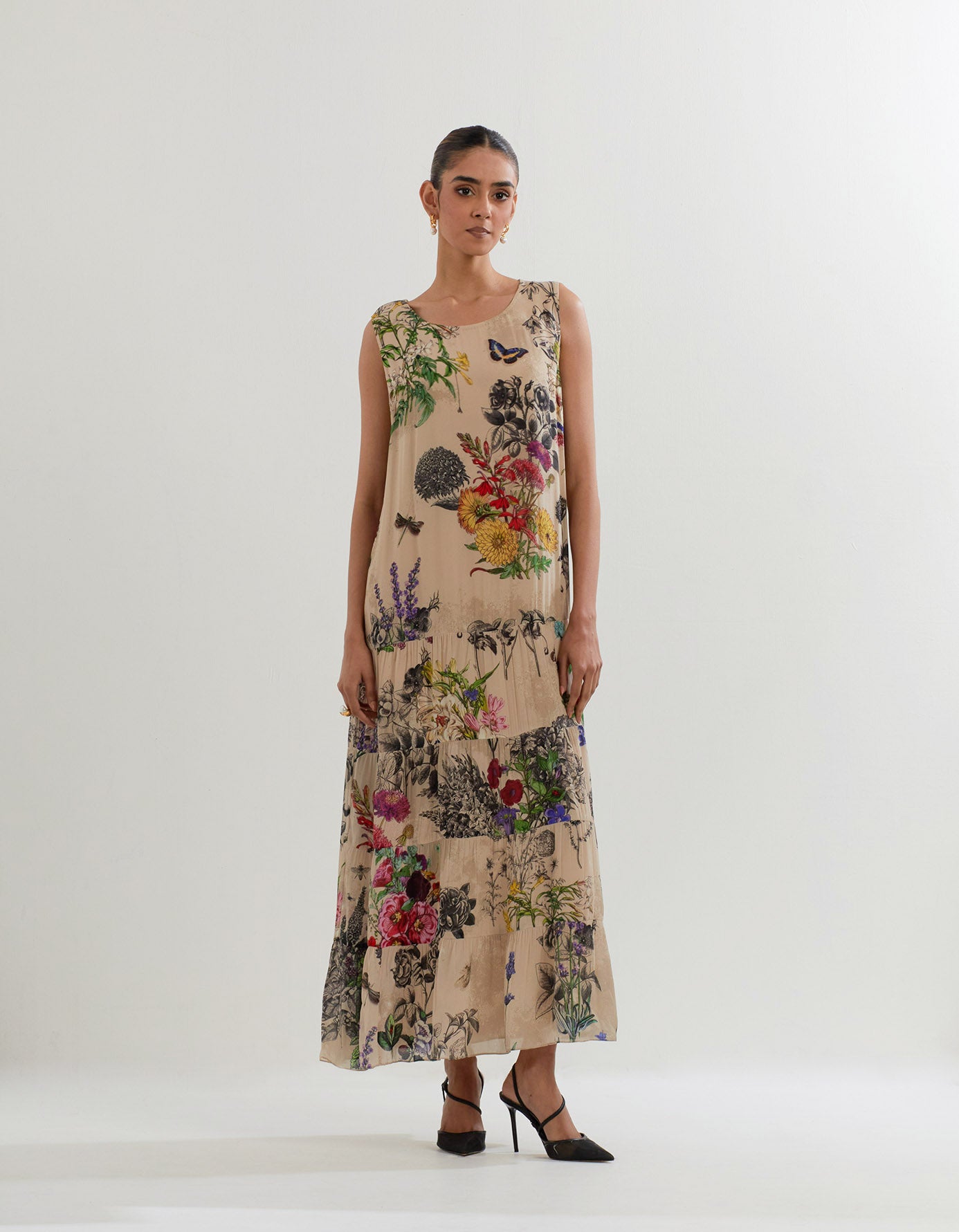Botanical printed tiered dress