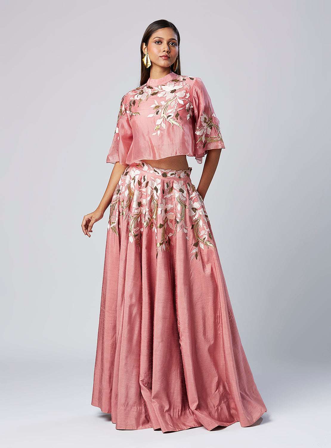 Tiana - Panelled Cocktail Skirt + Feather Crop Top