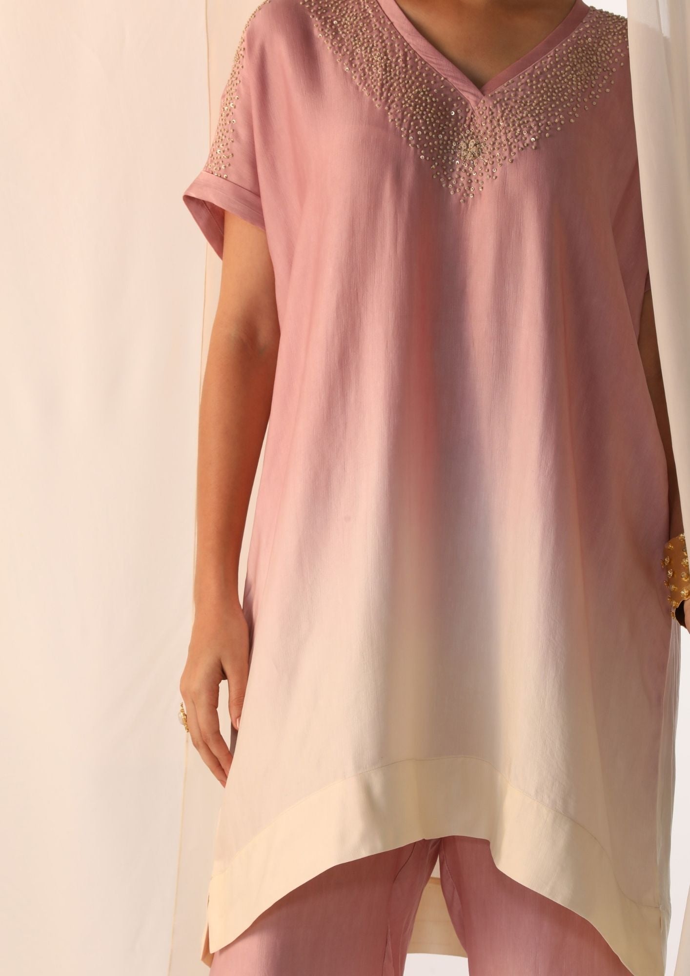 Linen Satin Ombre Co-Ord Set With Handwork Embroidery