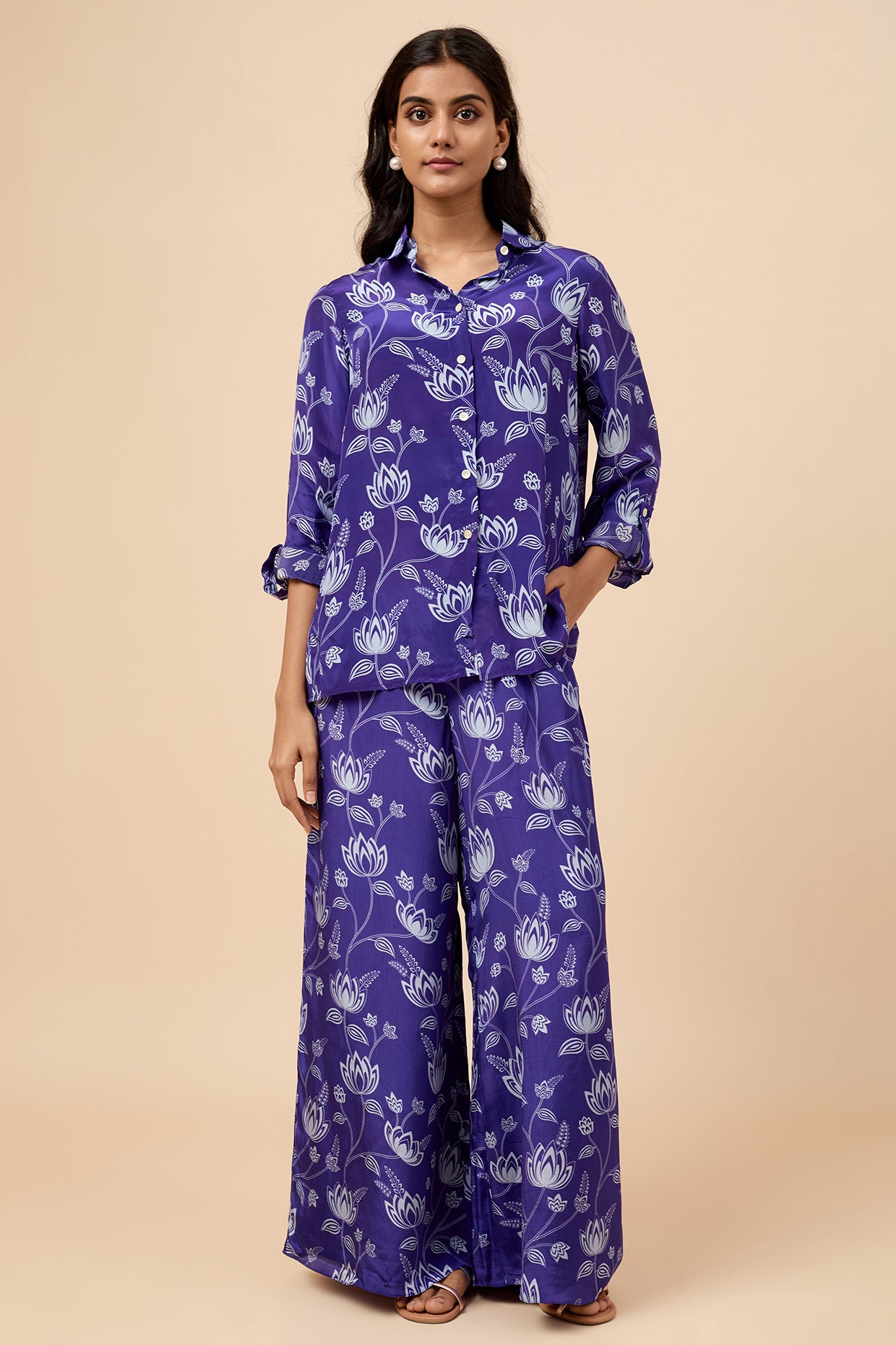 Violet Lotus Print Shirt & Trousers Co-ord