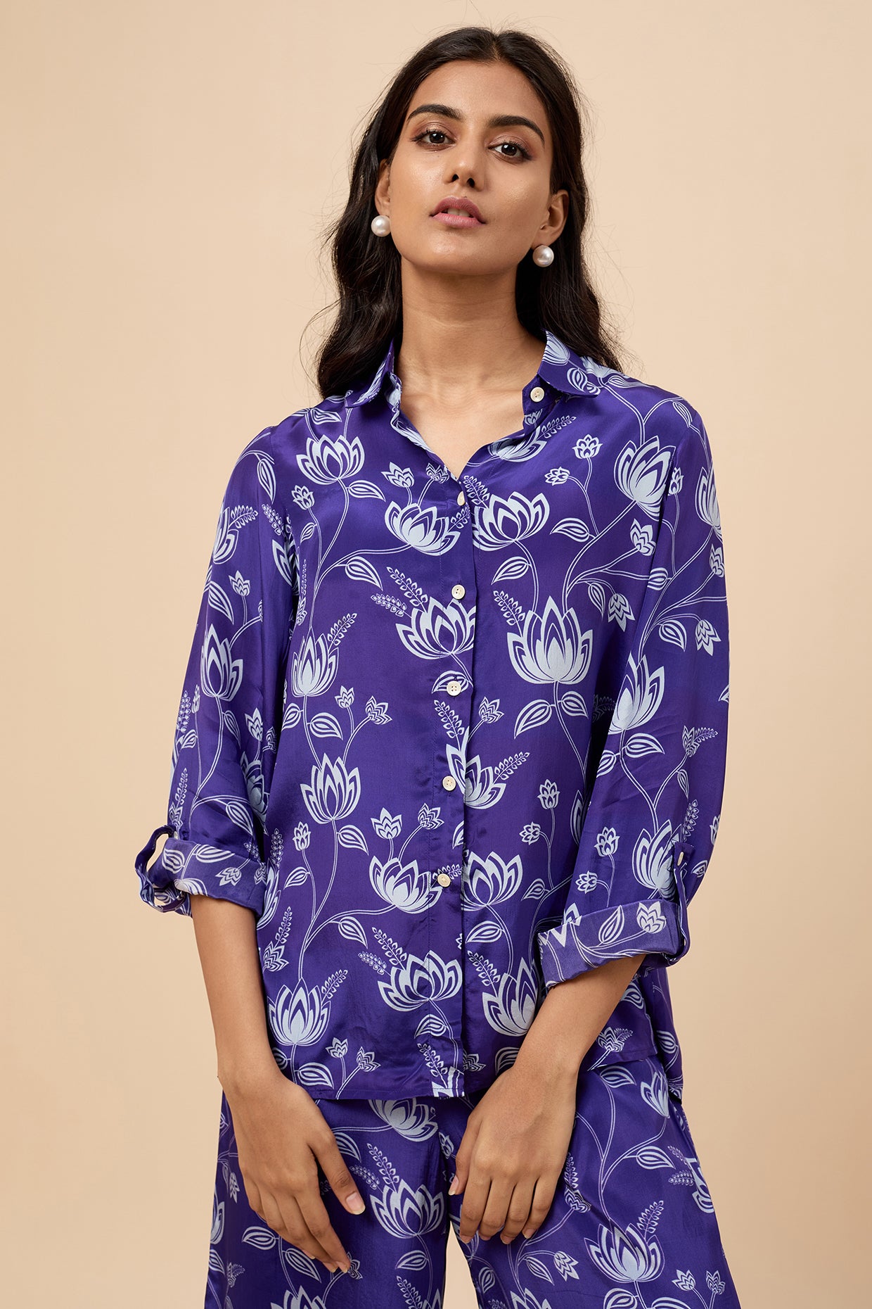 Violet Lotus Print Shirt & Trousers Co-ord