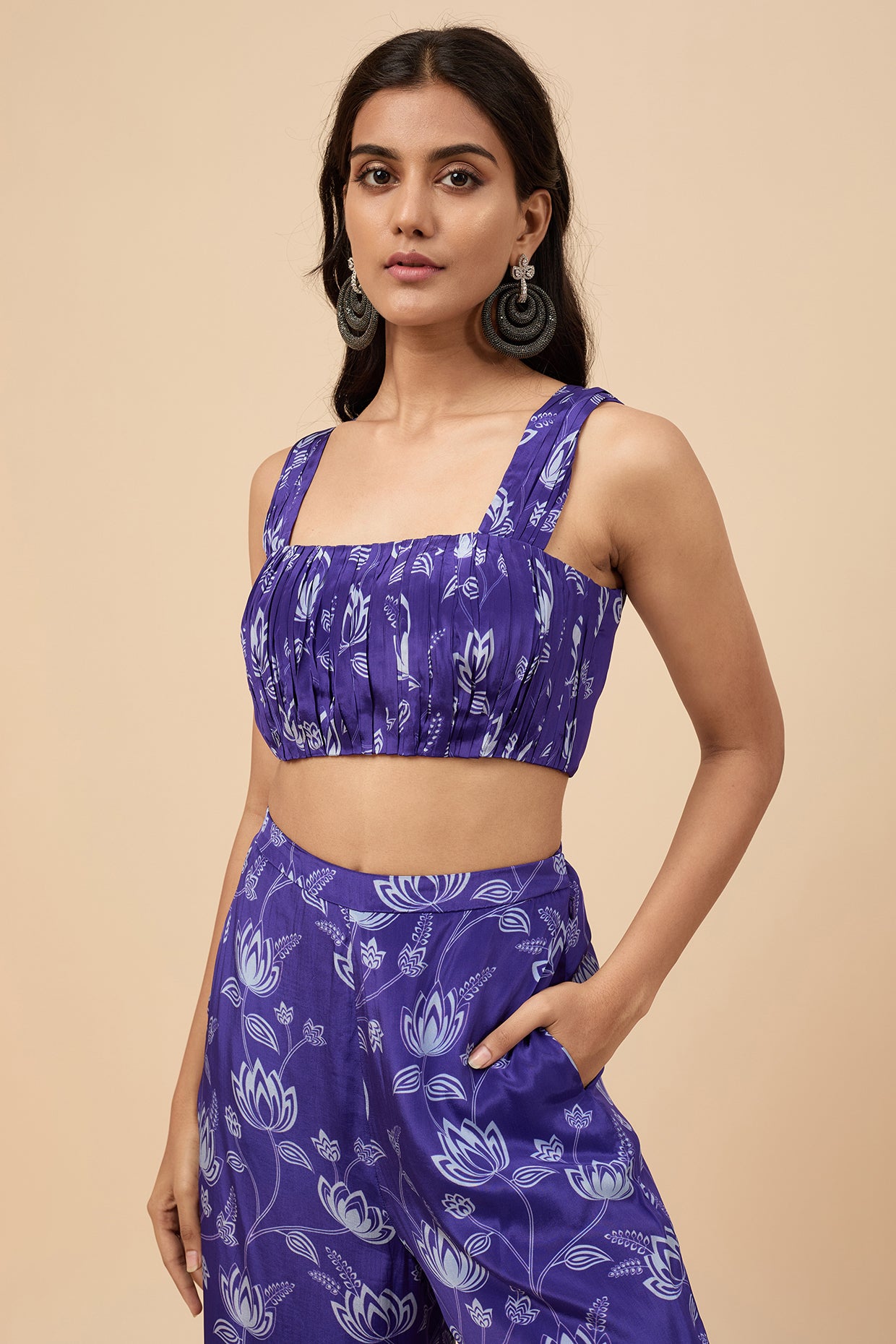 Violet Lotus Print Crop Top & Trousers Co-ord