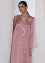 Linen Satin Kurta With  Floral  Handwork Embroidery With Slim Pants