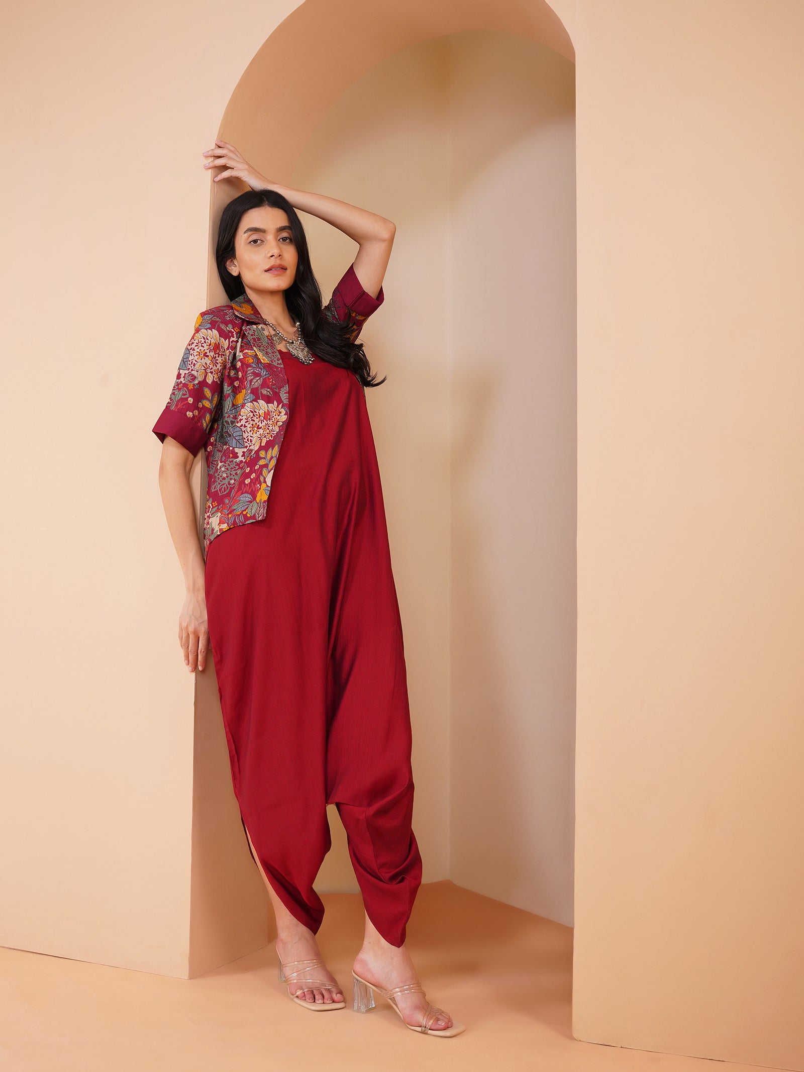 Achkan Nirvaana Floral Maroon