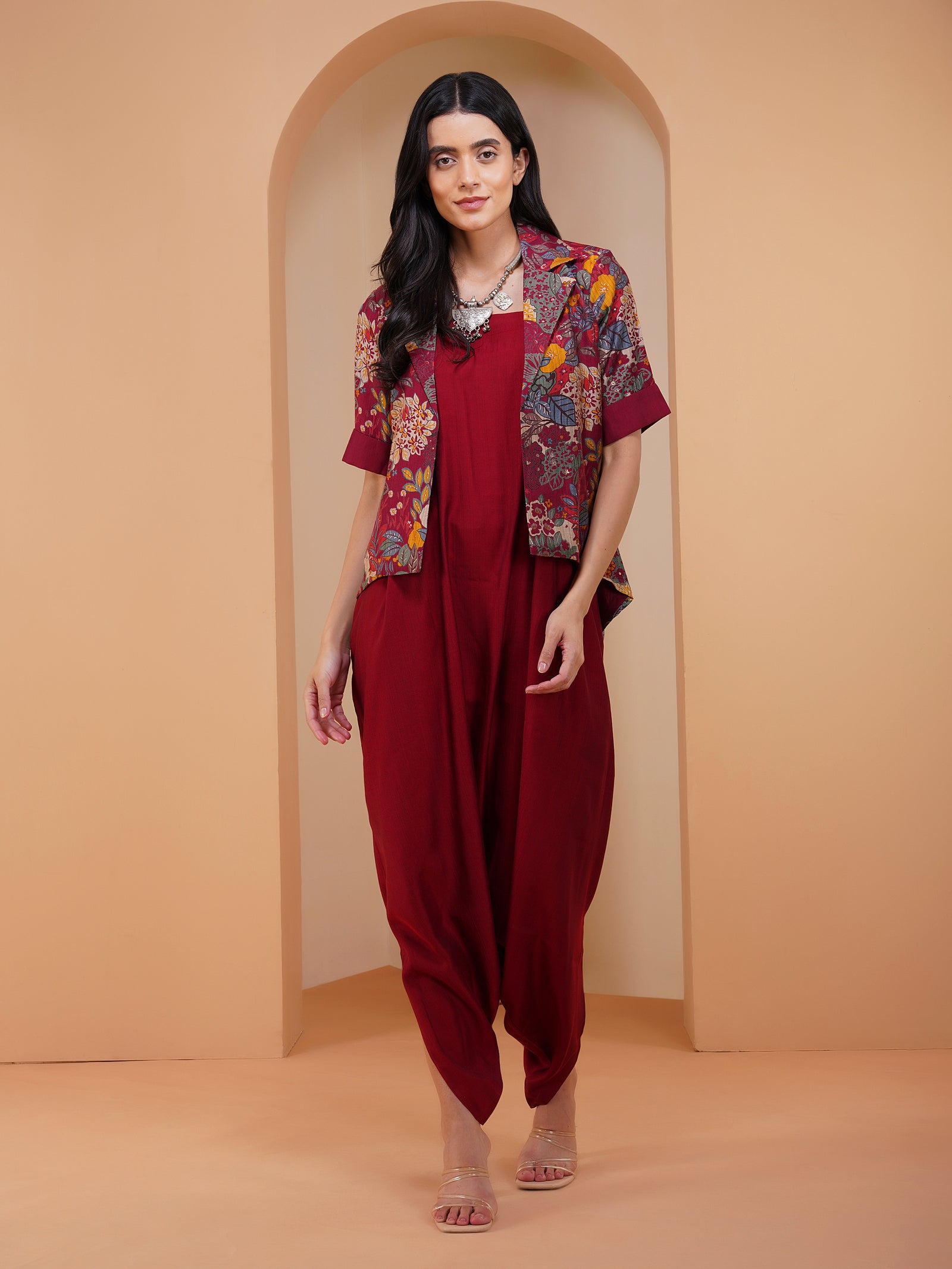 Achkan Nirvaana Floral Maroon