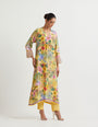 Printed pure silk a line kurta with hand embroidered  cuffs paired modal silk narrow pants.