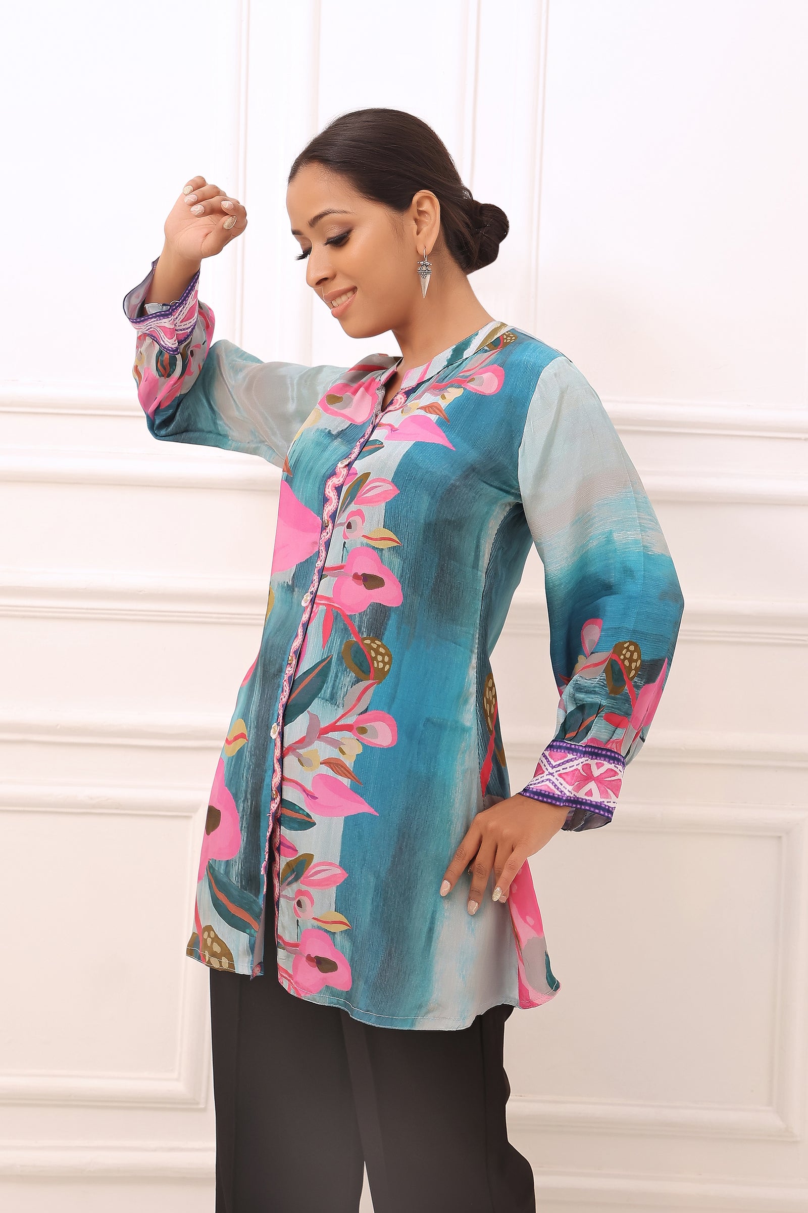 Blue Tunic With Bold Floral Print