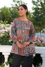 Grey Orange Printed Tunic With Tie Detail At Neck