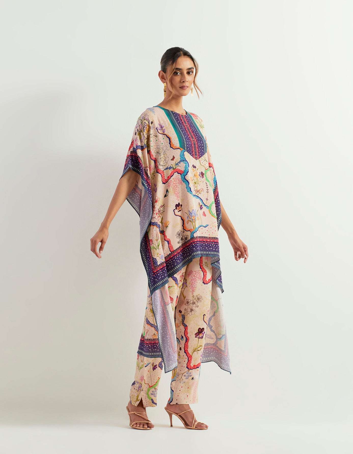 Eclectic high low printed tunic with pants