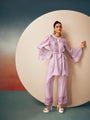 Kiaa Lavender Pink Embroidered Thread Work Flounce Sleeve Tunic Set With Belt