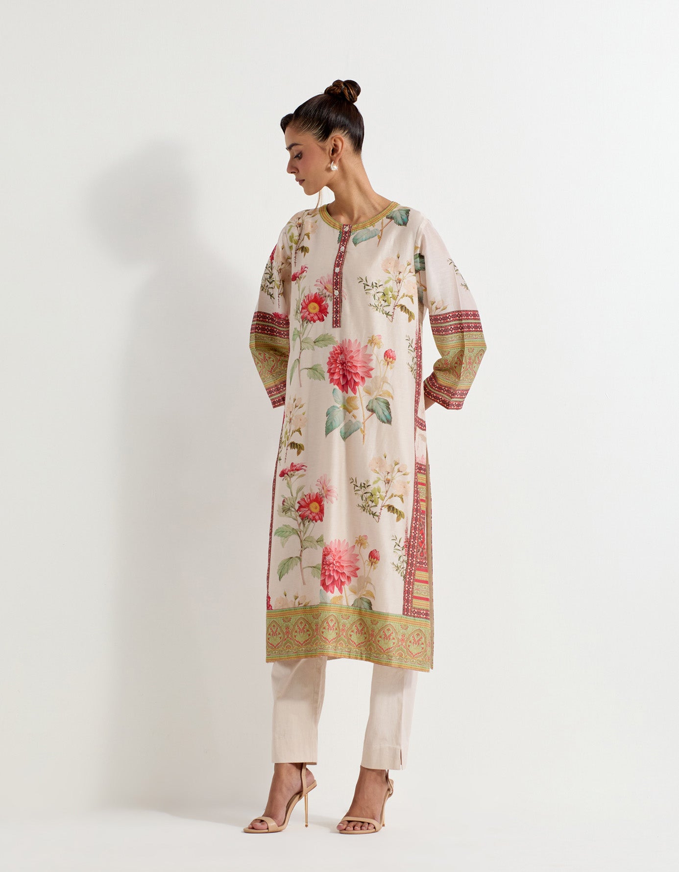 Daisry printed chanderi silk kurta and stretch lycra pants