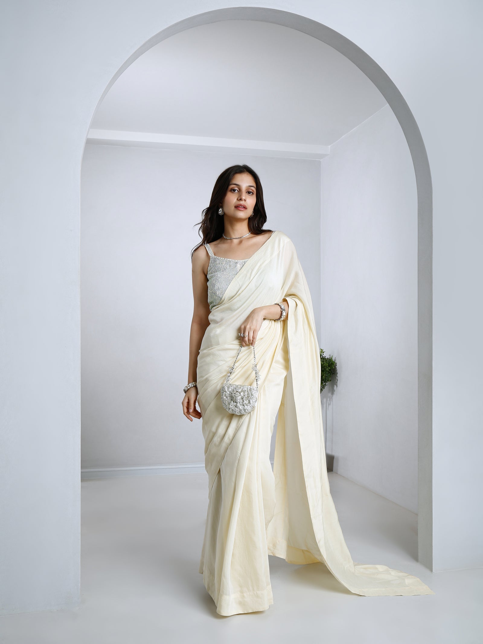 Classic saree with diamante hand embroidered blouse