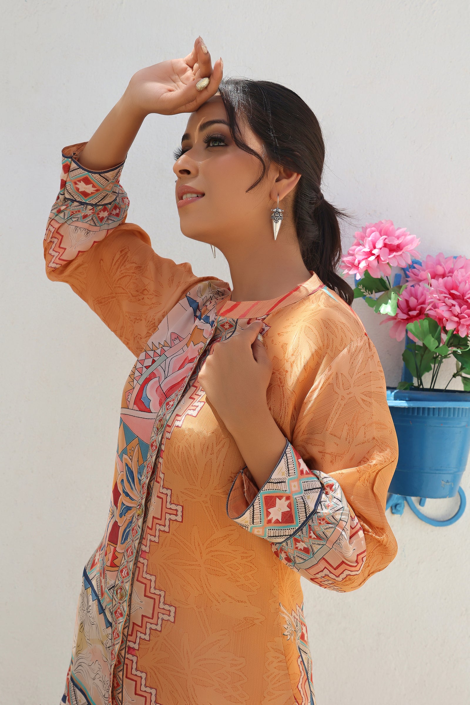 Mustard Yellow Tunic With Geometric And Floral Print