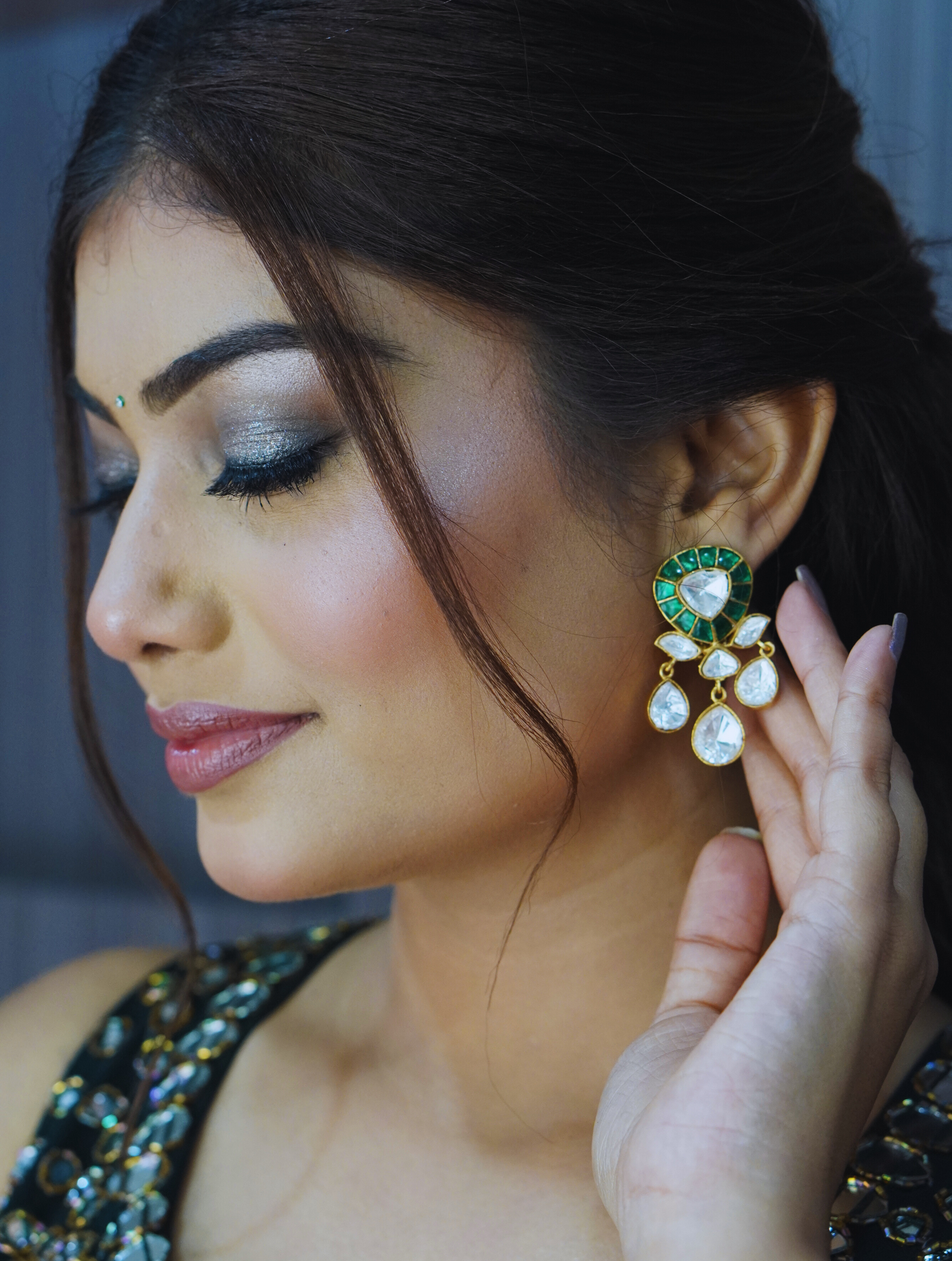 Green Colour Gold Plated Mossainte Earring.