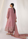 Silk Pintucked Kurta With Handwork Embroidery With Benarsi Border At Hem Paired With Pants  & Dupatta