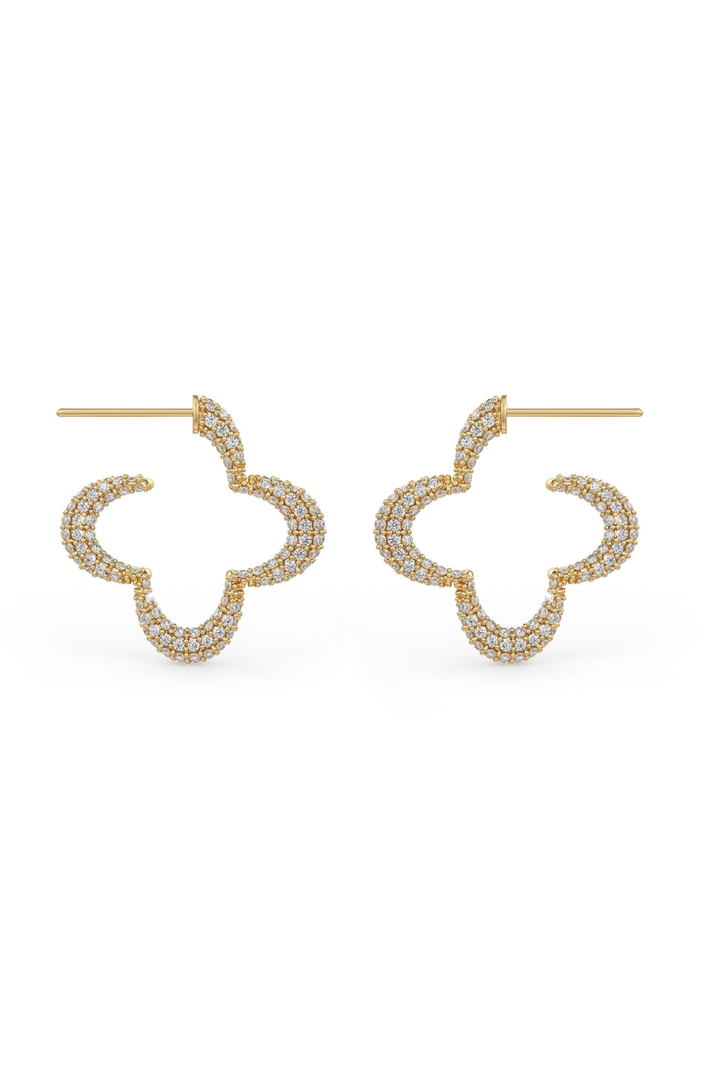 22kt gold plated statement hoops with white prong set crystals