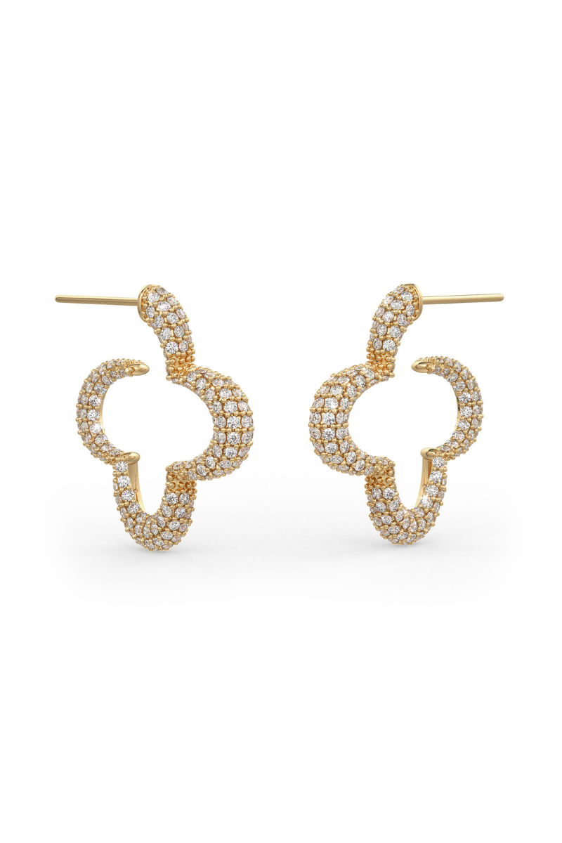 22kt gold plated statement hoops with white prong set crystals