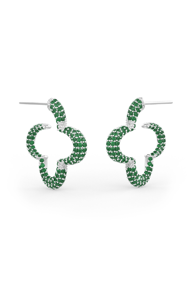 22kt chrome plated statement hoops with emerald prong set crystals