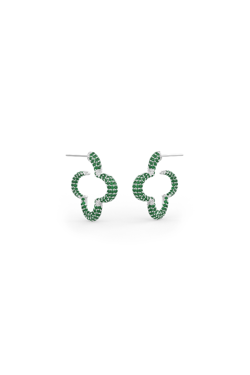 22kt chrome plated hoops with emerald prong set crystals