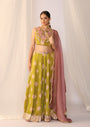 Block Printed Satin Lehenga Choli Paired With Sheer Organza Dupatta