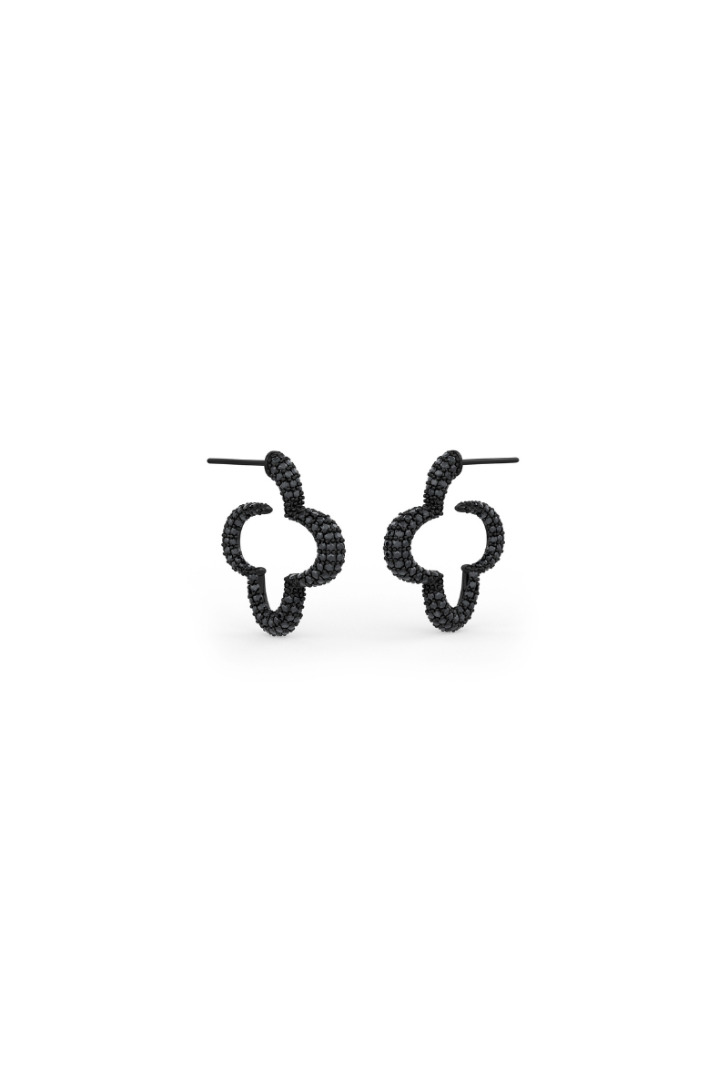 Black chrome plated hoops with black prong set crystals