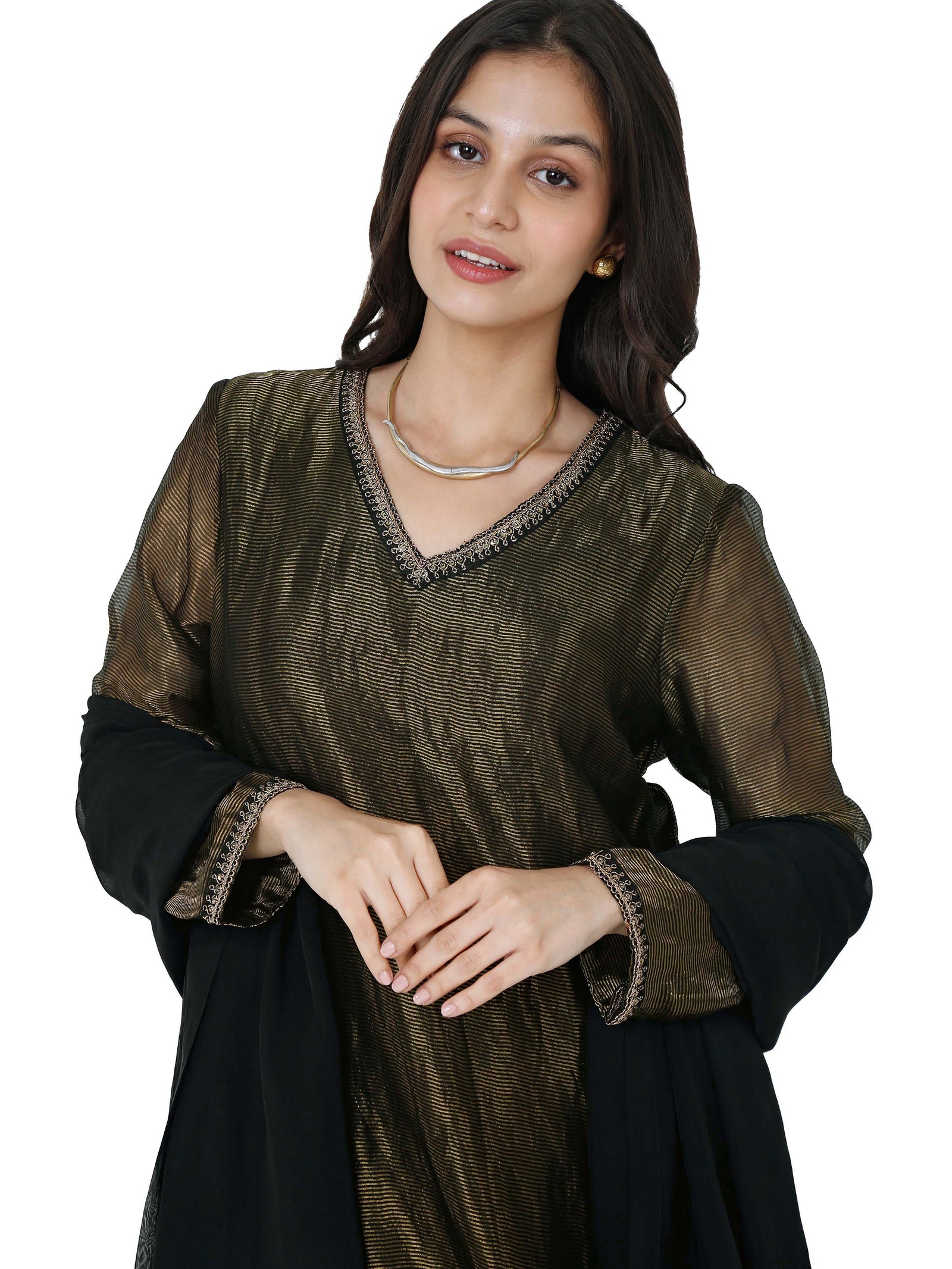 Black Tissue Straight Kurta Set
