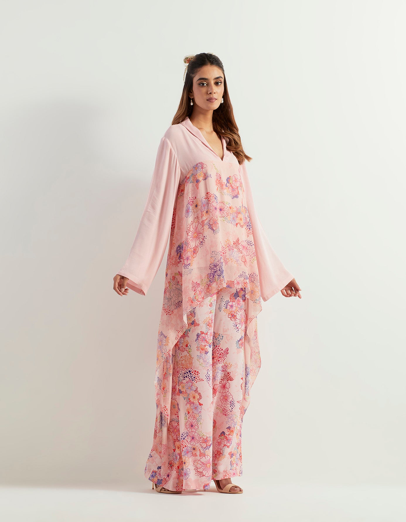 Georgette tunic paired with flaired georgette pants
