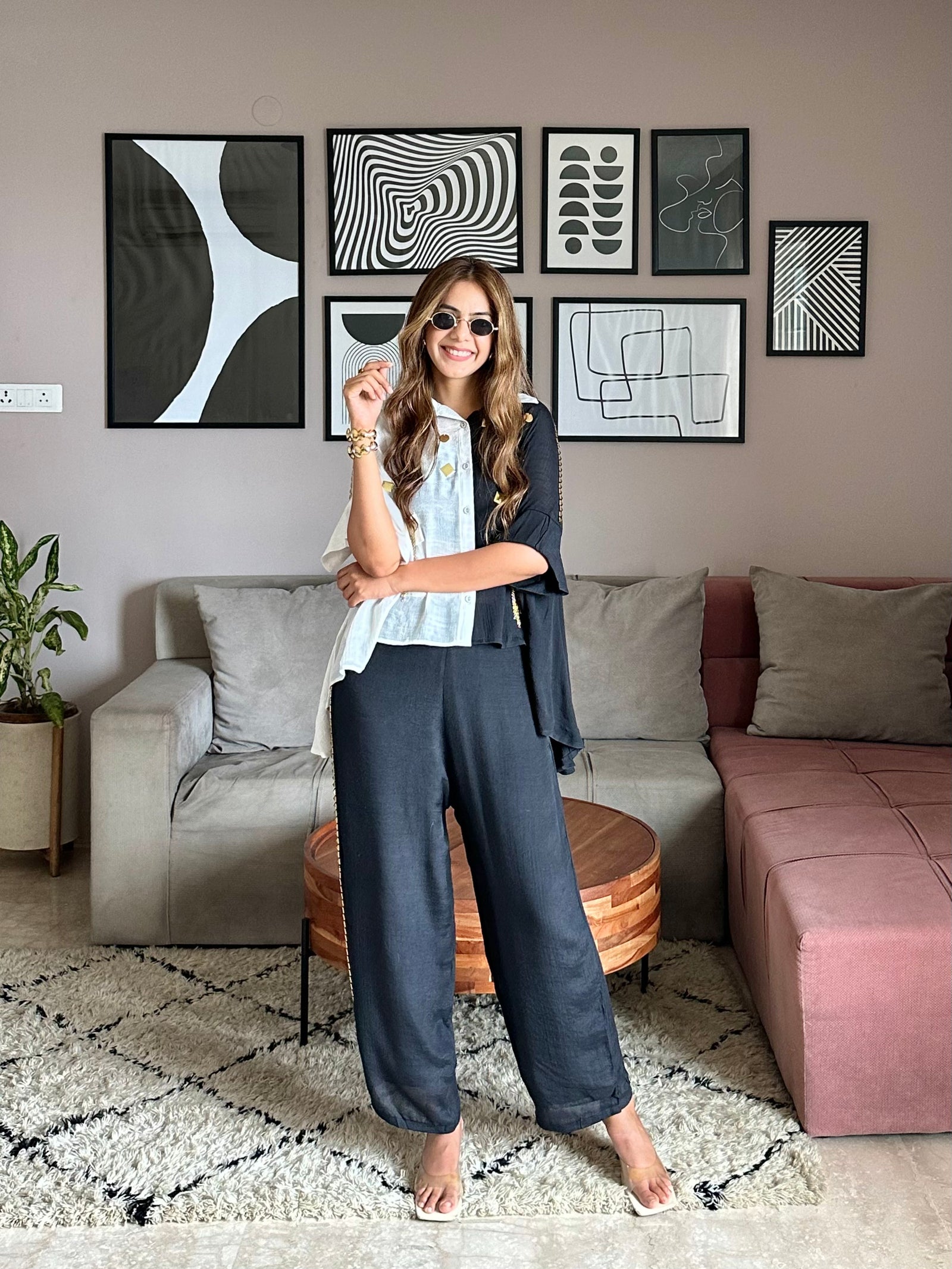 Half & Half Flared Long Pocket Shirt Set