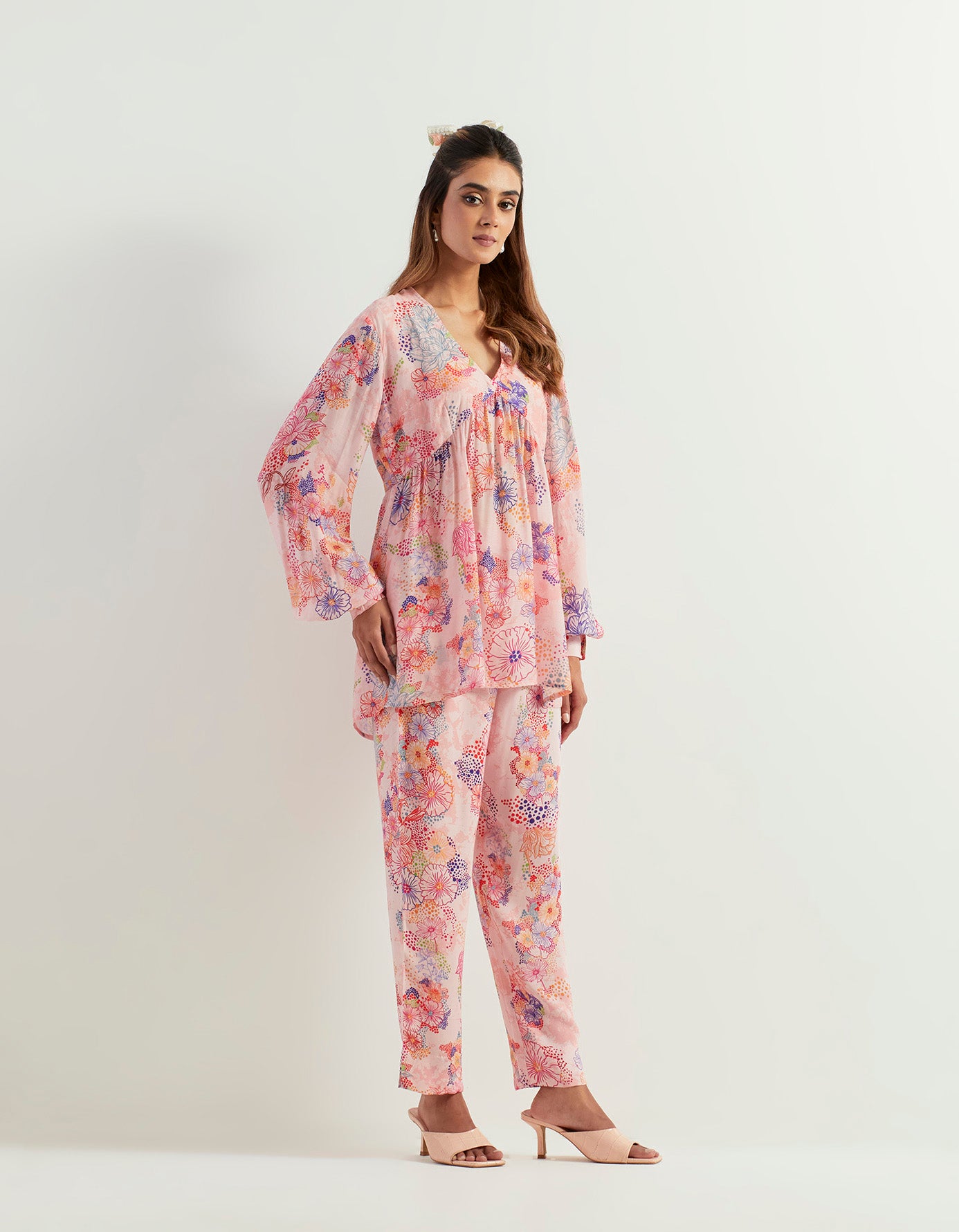 Printed silk tunic paired with chanderi pants