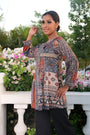Grey Orange Printed Tunic With Tie Detail At Neck