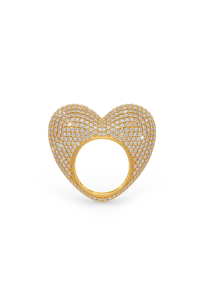22kt gold plated love ring in white prong set crystals.