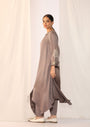 Linen Satin Keyhole Kurta With  Delicate Handwork   Paired With Slim Pants