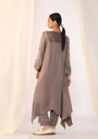 Linen Satin Keyhole Kurta With  Delicate Handwork   Paired With Slim Pants
