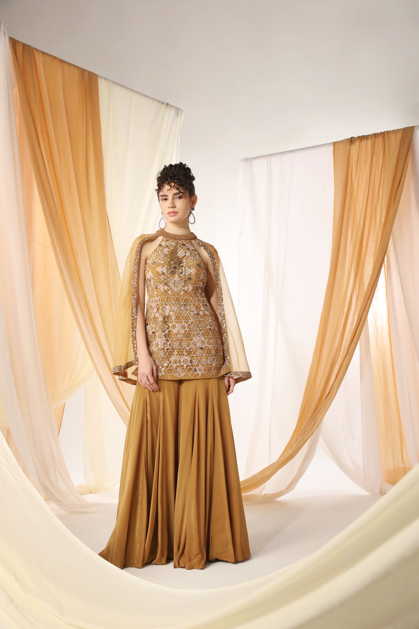 Tunic and Sharara Set With a Cape Attached