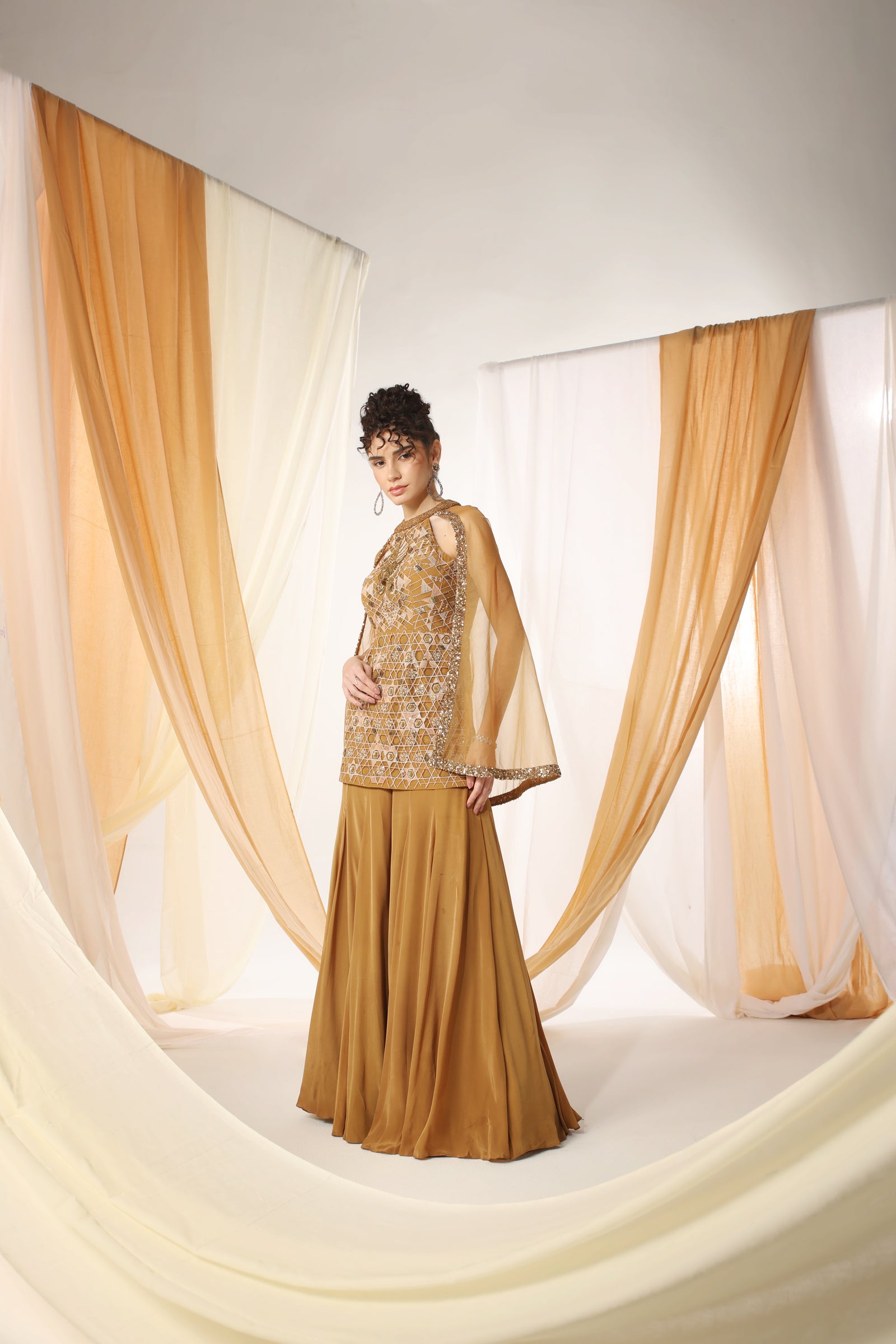 Tunic and Sharara Set With a Cape Attached