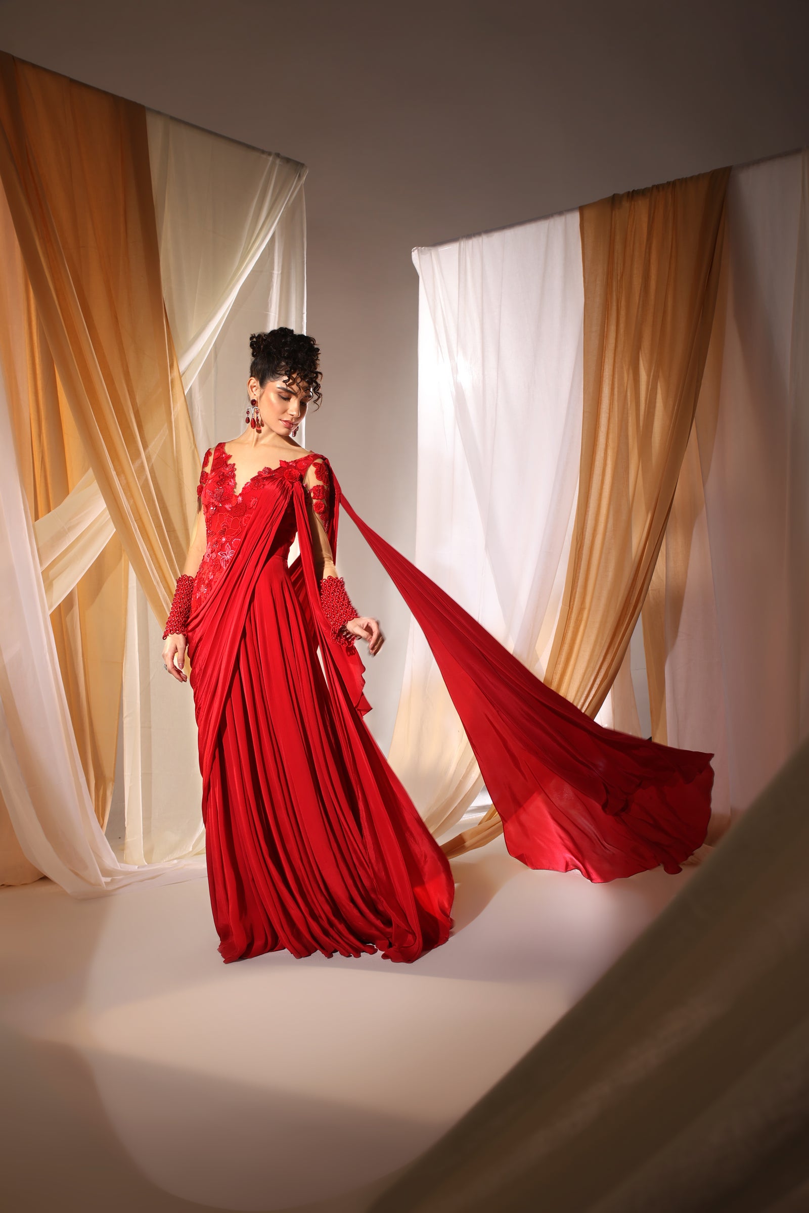 Scarlet Red Concept Saree Dress