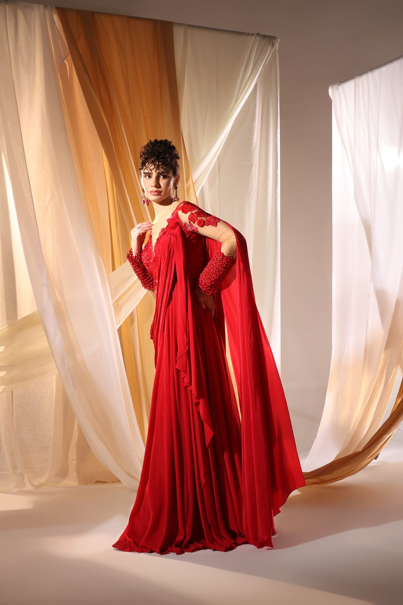 Scarlet Red Concept Saree Dress