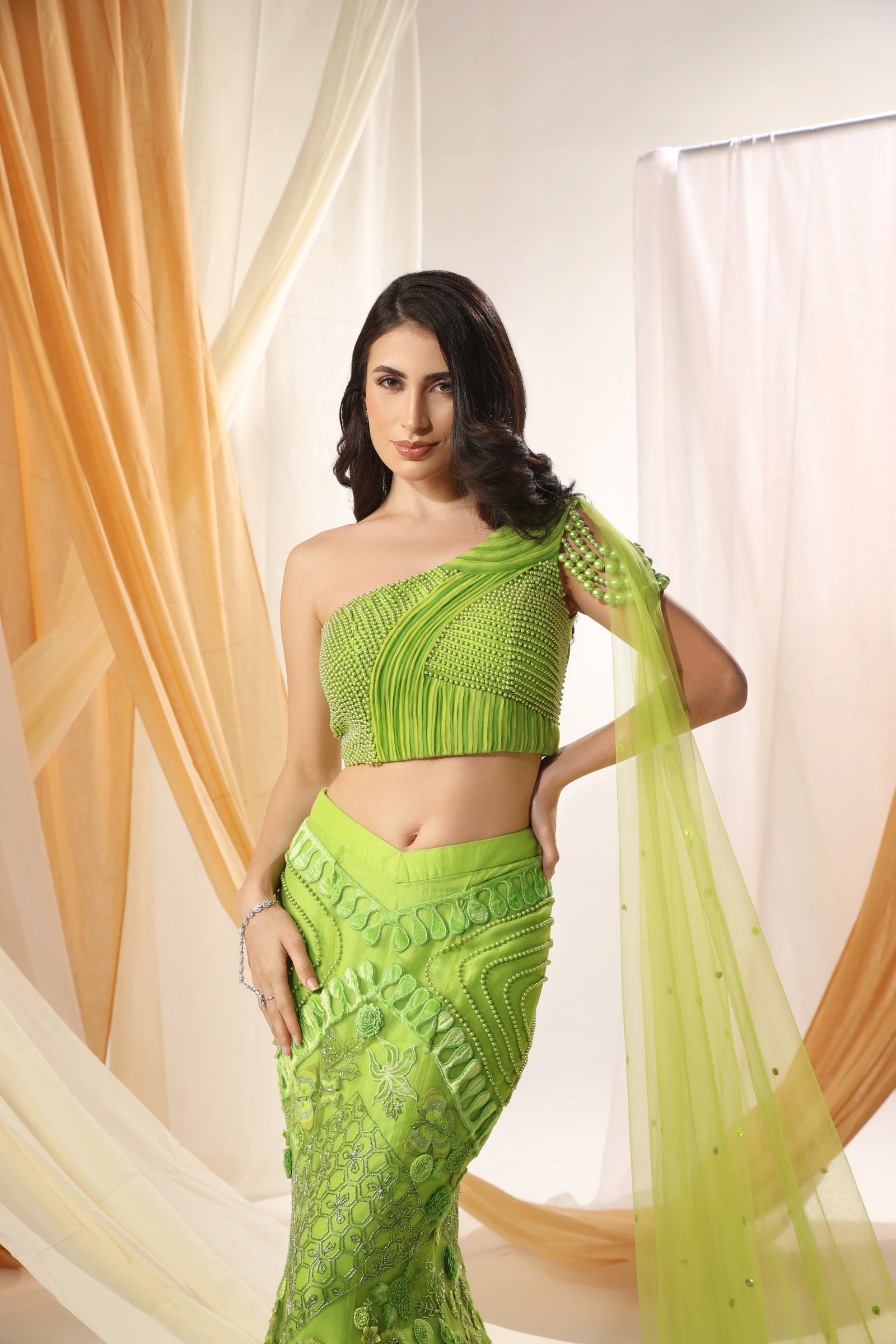 Flash Mermaid Lehenga With a Shoulder Off Blouse