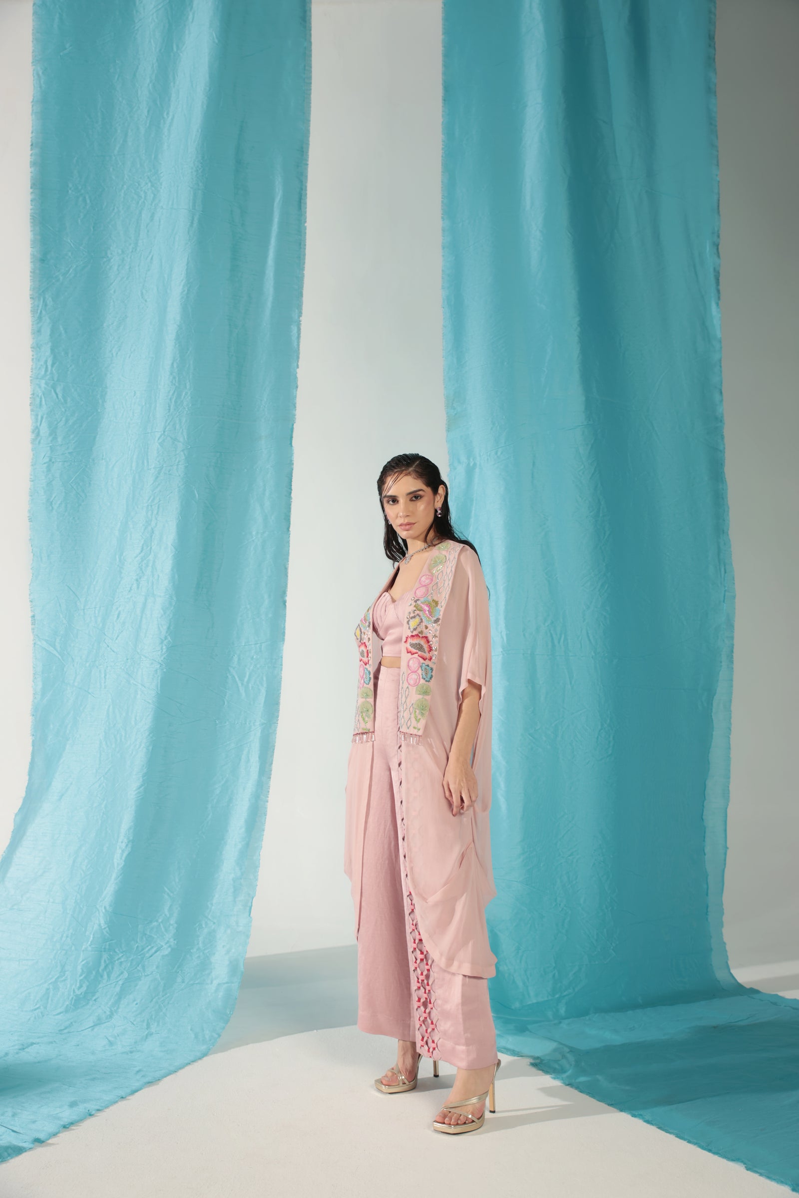 Crop Top, Pants and Cape Set