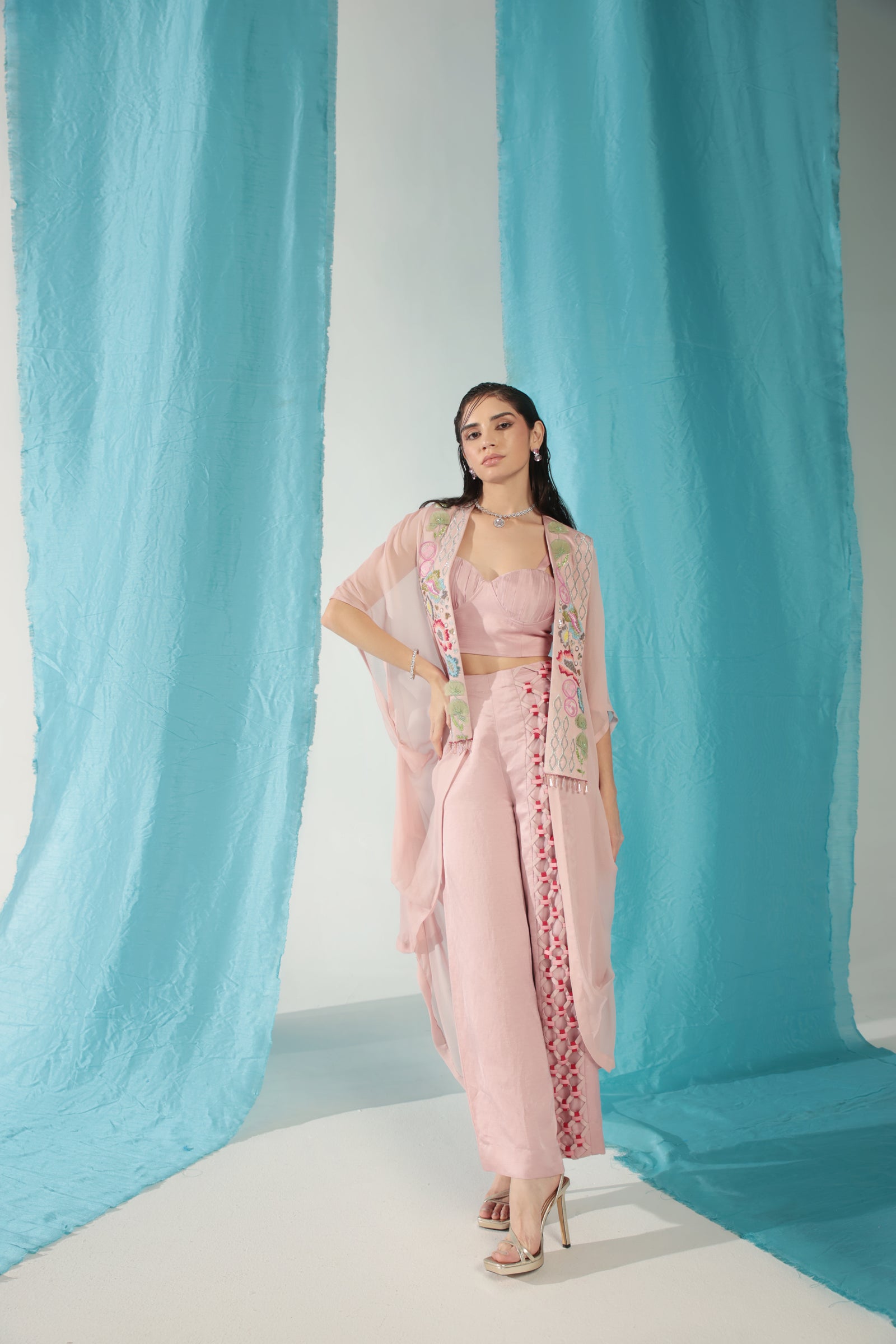 Crop Top, Pants and Cape Set